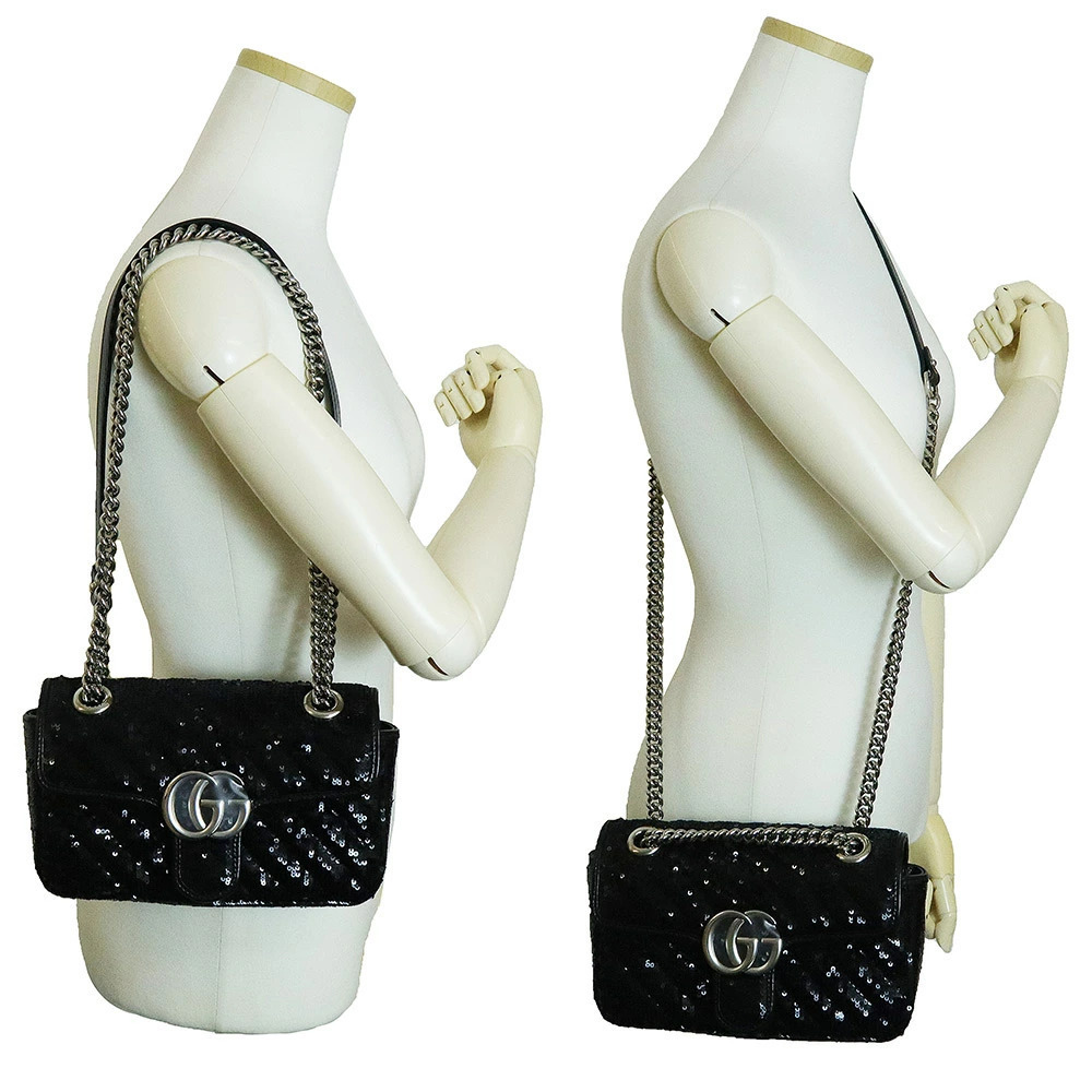 Gucci GG Marmont Chain Shoulder Crossbody Bag Sequin Black - Picture 9 of 10